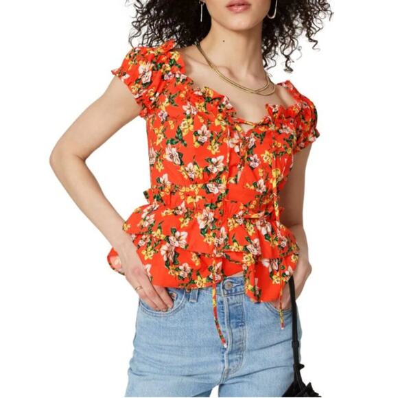 Marissa Webb Magnolia Floral Print Ruffle Blouse - Picture 1 of 7